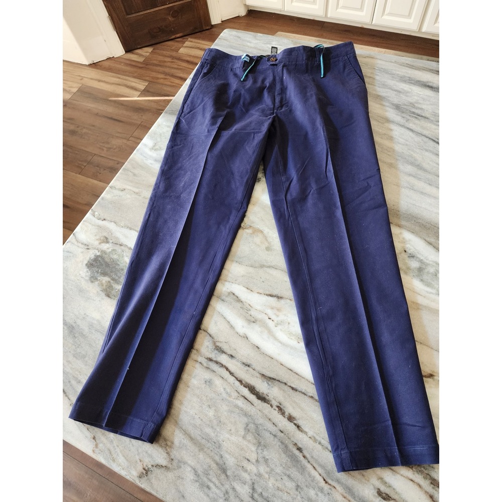 Houston White Mens Navy Blue Straight Leg Chino Pants Size L Elastic Back Waist